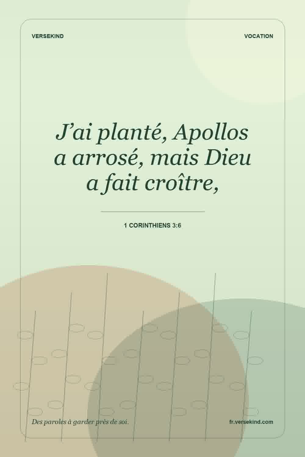 J’ai planté, Apollos a arrosé, mais Dieu a fait croître, — 1 Corinthiens 3:6