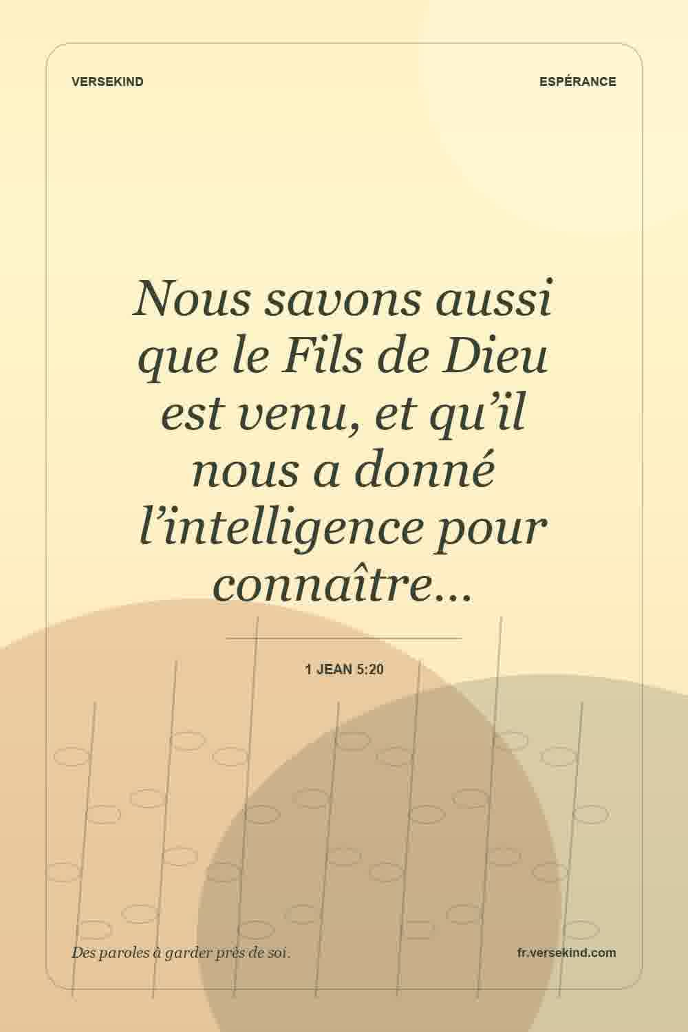 Nous savons aussi que le Fils de Dieu est venu, et qu’il nous a donné l’intelligence pour connaître… — 1 Jean 5:20