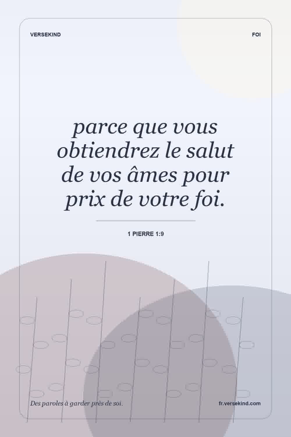parce que vous obtiendrez le salut de vos âmes pour prix de votre foi. — 1 Pierre 1:9