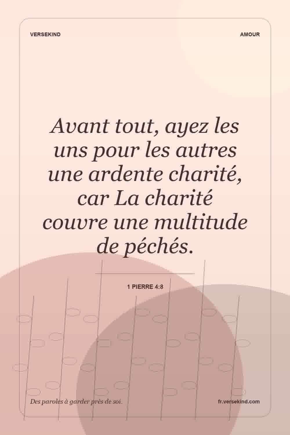 Avant tout, ayez les uns pour les autres une ardente charité, car La charité couvre une multitude de péchés. — 1 Pierre 4:8