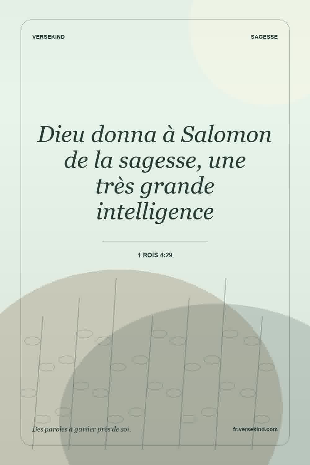 Dieu donna à Salomon de la sagesse, une très grande intelligence — 1 Rois 4:29