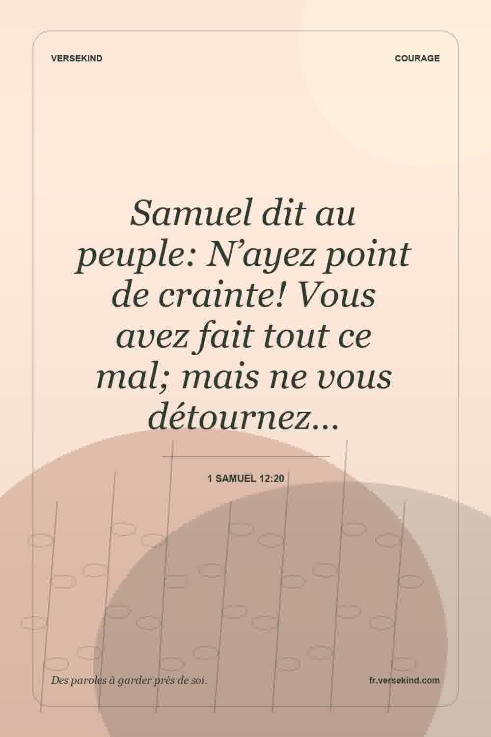 Samuel dit au peuple: N’ayez point de crainte! Vous avez fait tout ce mal; mais ne vous détournez… — 1 Samuel 12:20