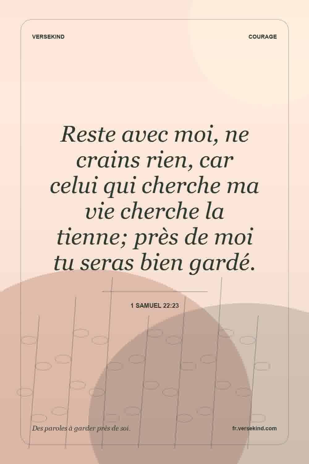 Reste avec moi, ne crains rien, car celui qui cherche ma vie cherche la tienne; près de moi tu seras bien gardé. — 1 Samuel 22:23
