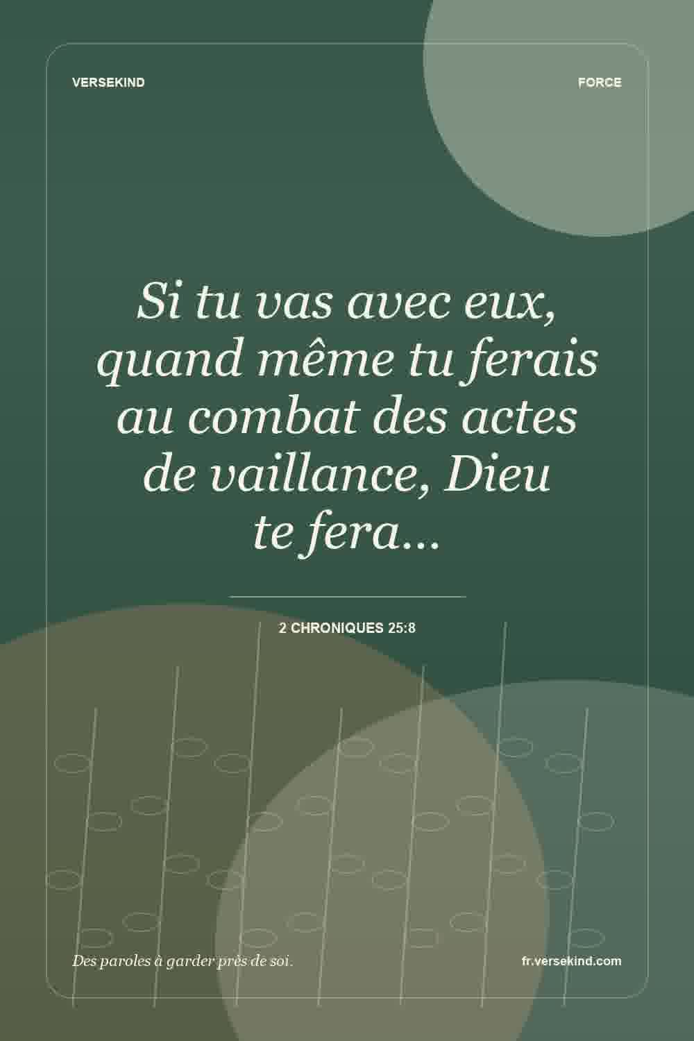 Si tu vas avec eux, quand même tu ferais au combat des actes de vaillance, Dieu te fera… — 2 Chroniques 25:8