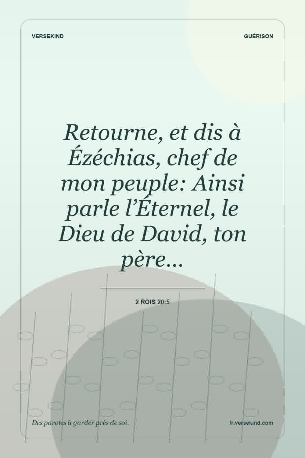 Retourne, et dis à Ézéchias, chef de mon peuple: Ainsi parle l’Éternel, le Dieu de David, ton père… — 2 Rois 20:5