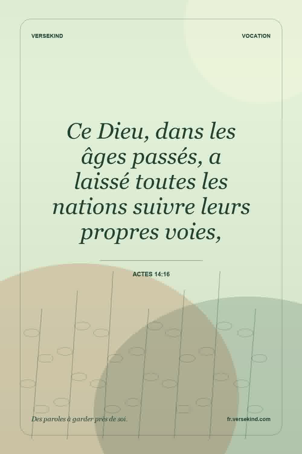 Ce Dieu, dans les âges passés, a laissé toutes les nations suivre leurs propres voies, — Actes 14:16