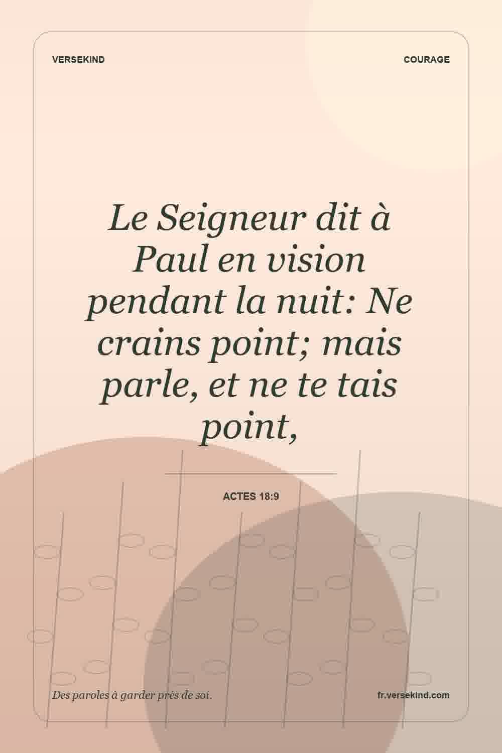 Le Seigneur dit à Paul en vision pendant la nuit: Ne crains point; mais parle, et ne te tais point, — Actes 18:9