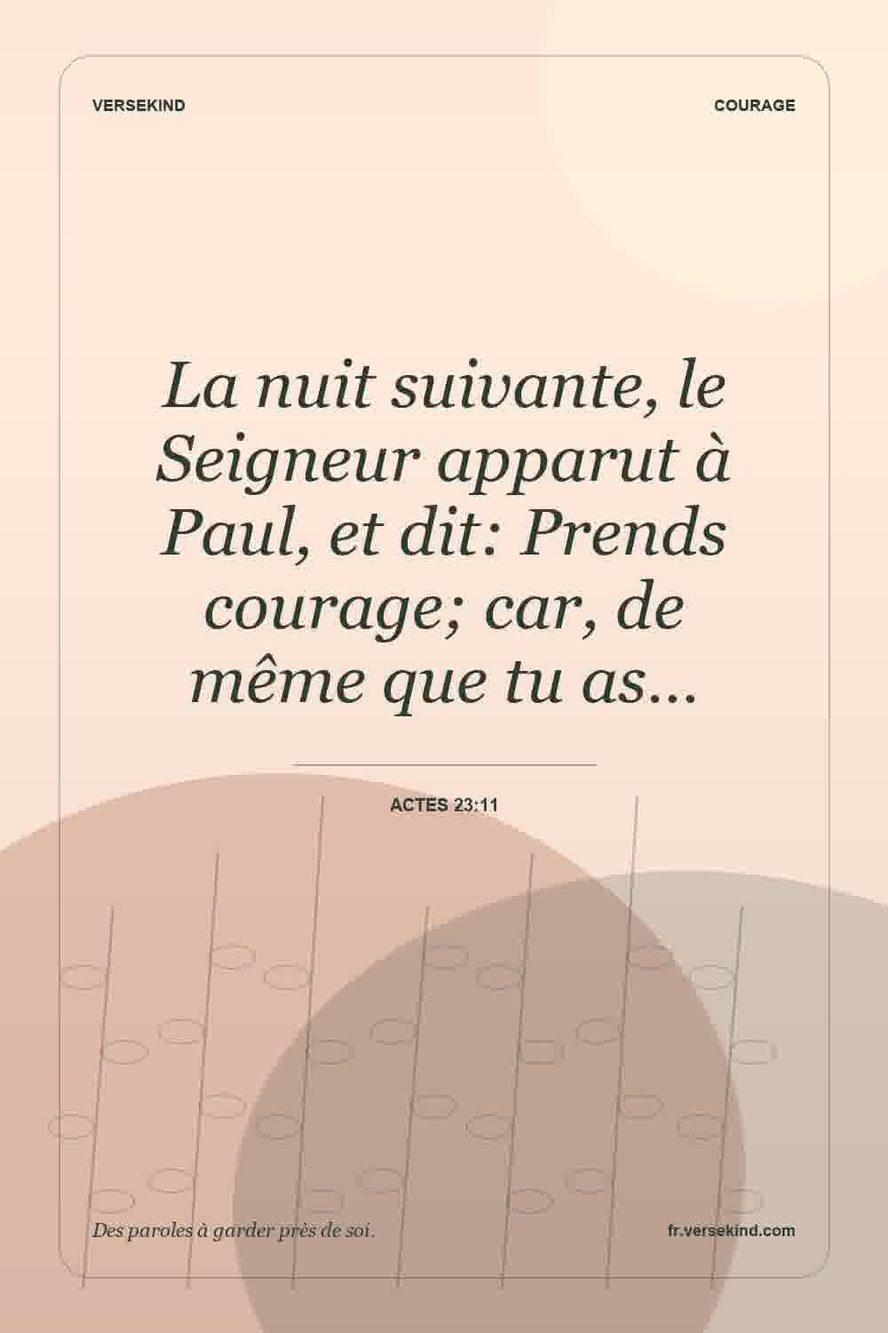 La nuit suivante, le Seigneur apparut à Paul, et dit: Prends courage; car, de même que tu as… — Actes 23:11
