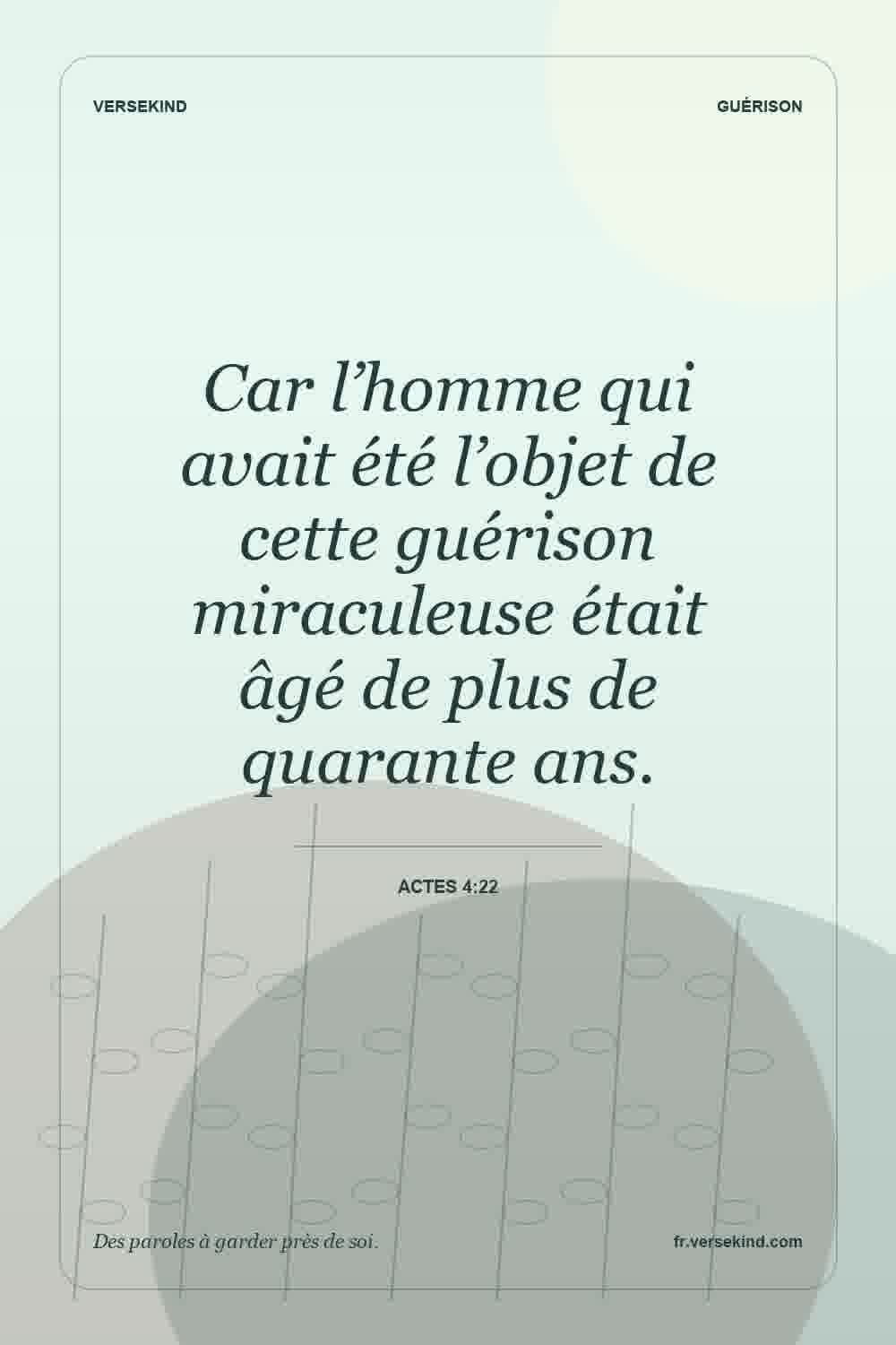 Car l’homme qui avait été l’objet de cette guérison miraculeuse était âgé de plus de quarante ans. — Actes 4:22