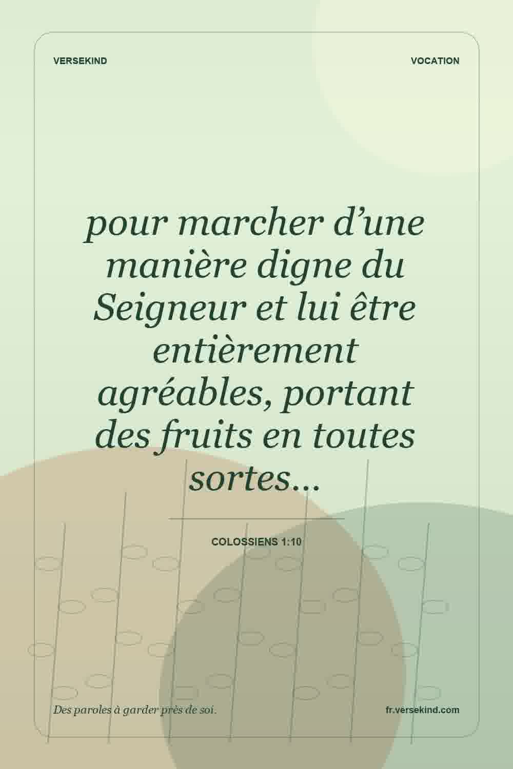 pour marcher d’une manière digne du Seigneur et lui être entièrement agréables, portant des fruits en toutes sortes… — Colossiens 1:10