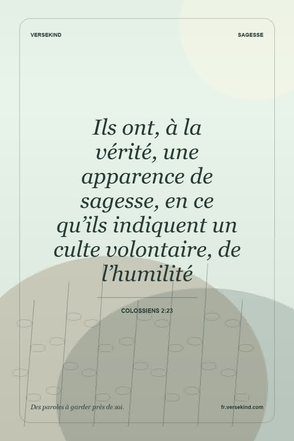 Ils ont, à la vérité, une apparence de sagesse, en ce qu’ils indiquent un culte volontaire, de l’humilité — Colossiens 2:23