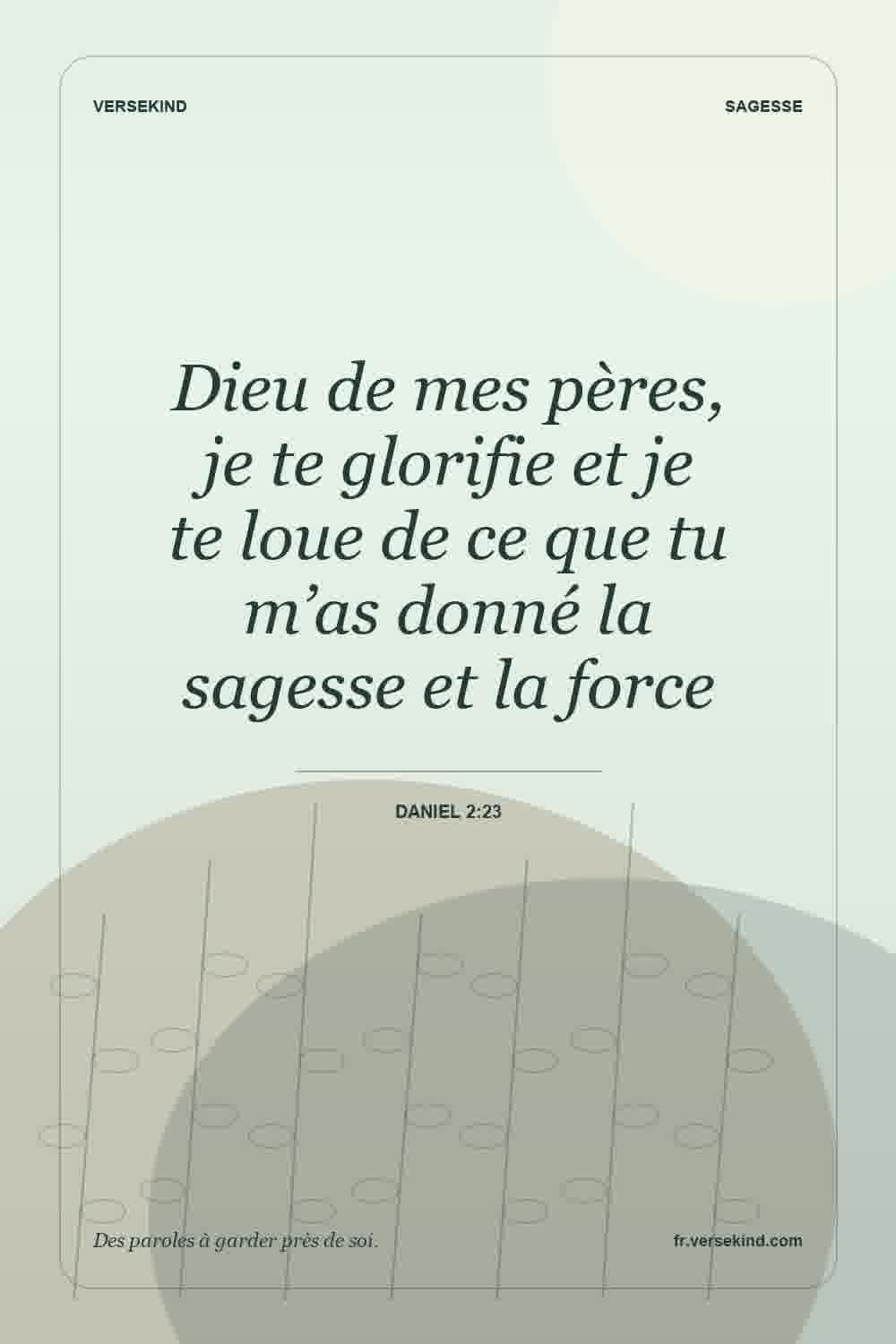 Dieu de mes pères, je te glorifie et je te loue de ce que tu m’as donné la sagesse et la force — Daniel 2:23