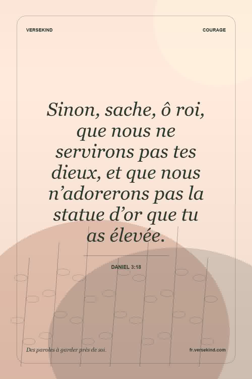 Sinon, sache, ô roi, que nous ne servirons pas tes dieux, et que nous n’adorerons pas la statue d’or que tu as élevée. — Daniel 3:18