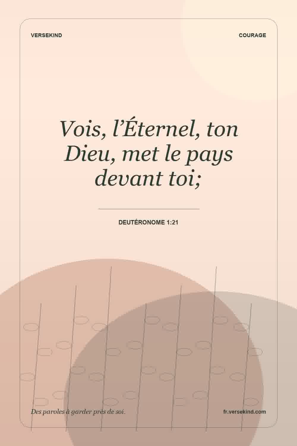 Vois, l’Éternel, ton Dieu, met le pays devant toi; — Deutéronome 1:21