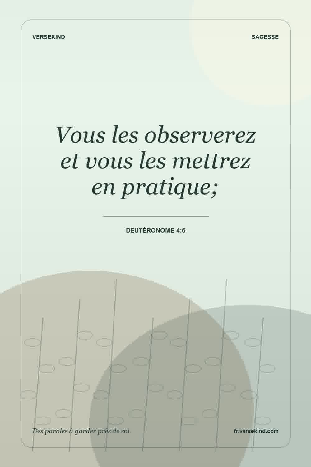 Vous les observerez et vous les mettrez en pratique; — Deutéronome 4:6