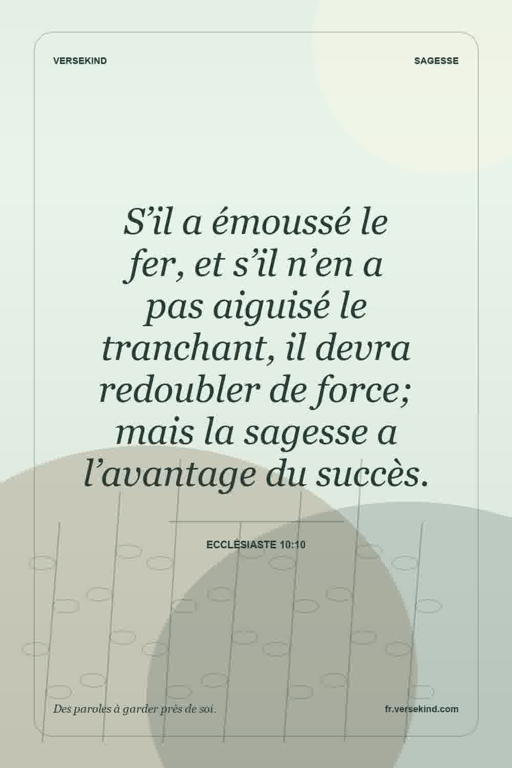 S’il a émoussé le fer, et s’il n’en a pas aiguisé le tranchant, il devra redoubler de force; mais la sagesse a l’avantage du succès. — Ecclésiaste 10:10