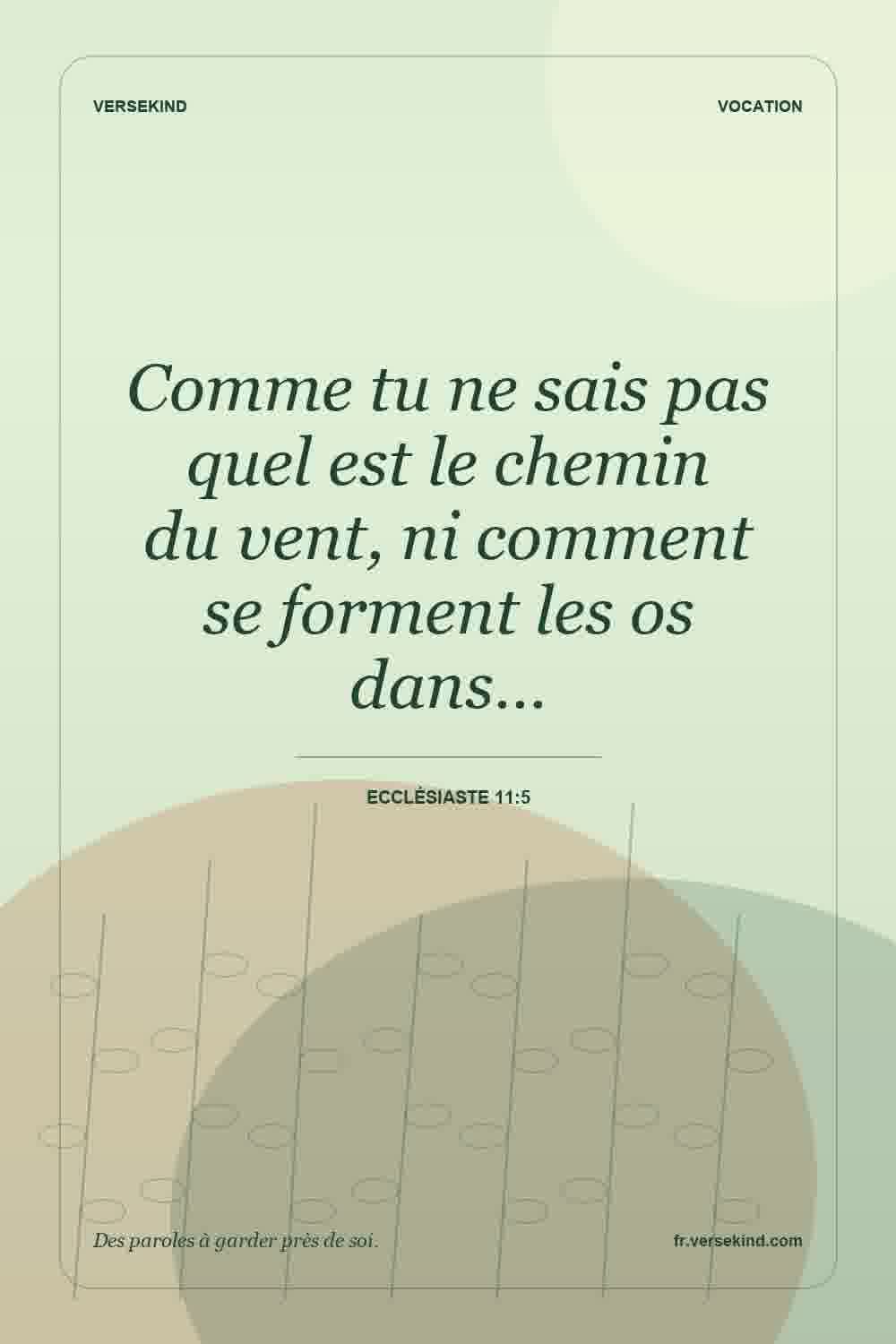 Comme tu ne sais pas quel est le chemin du vent, ni comment se forment les os dans… — Ecclésiaste 11:5