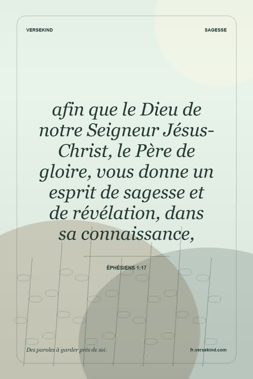 afin que le Dieu de notre Seigneur Jésus-Christ, le Père de gloire, vous donne un esprit de sagesse et de révélation, dans sa connaissance, — Éphésiens 1:17