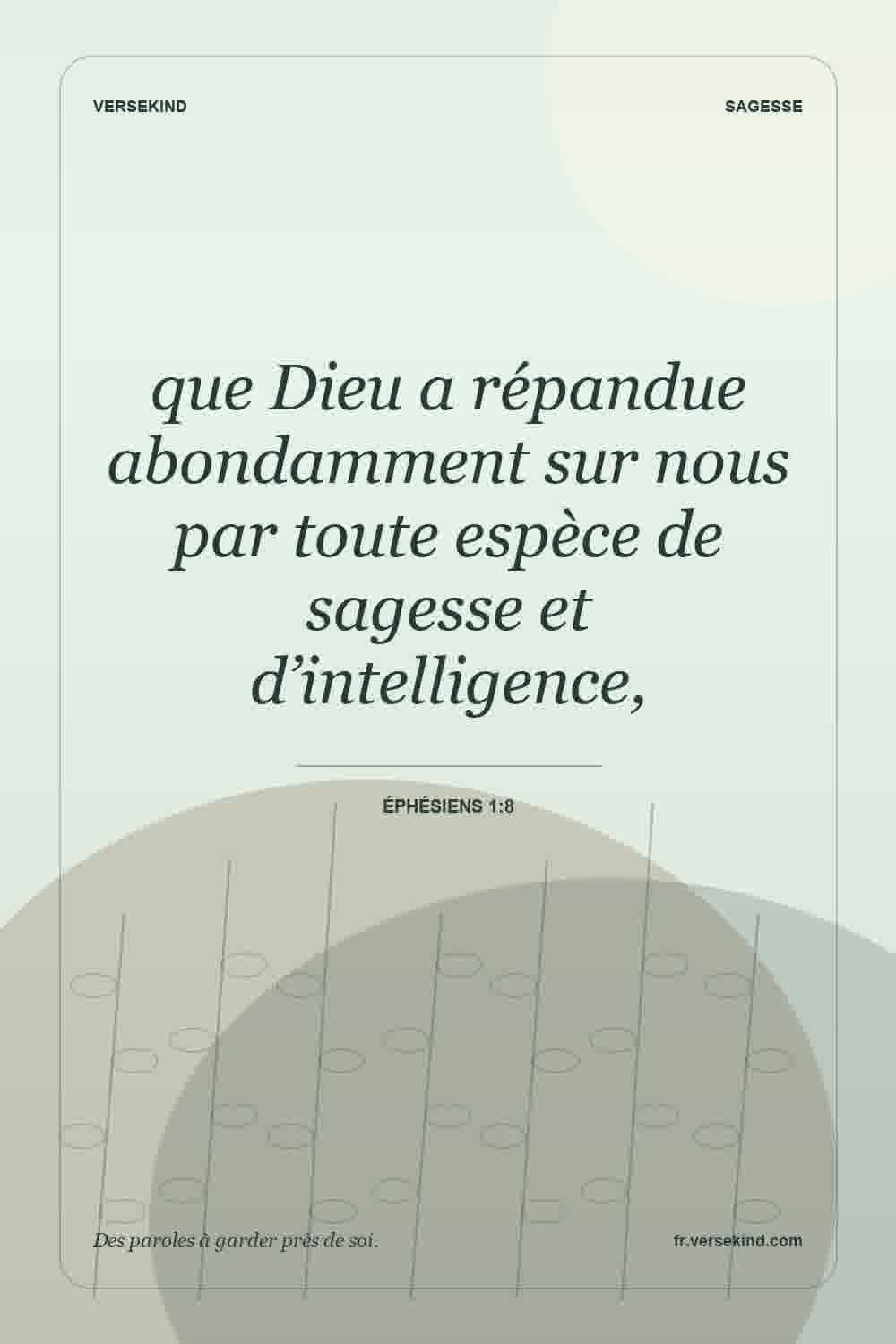 que Dieu a répandue abondamment sur nous par toute espèce de sagesse et d’intelligence, — Éphésiens 1:8