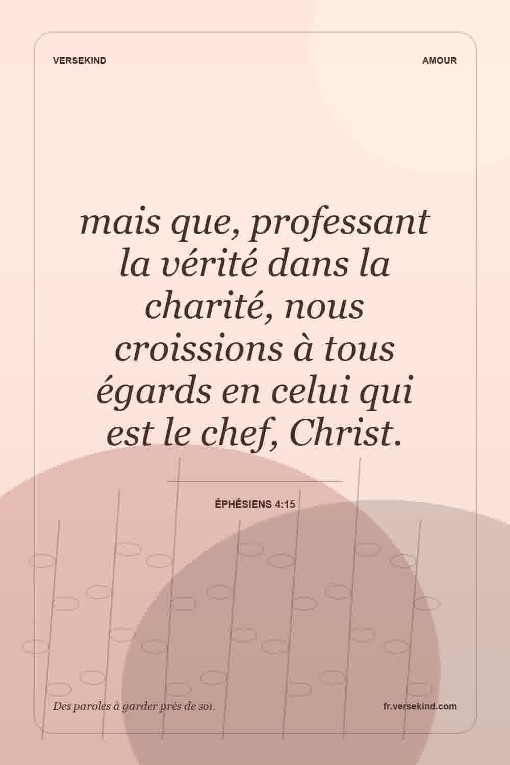 mais que, professant la vérité dans la charité, nous croissions à tous égards en celui qui est le chef, Christ. — Éphésiens 4:15