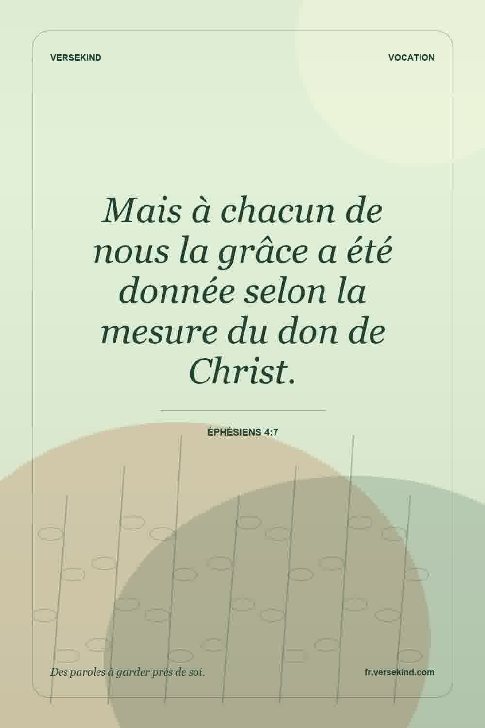 Mais à chacun de nous la grâce a été donnée selon la mesure du don de Christ. — Éphésiens 4:7