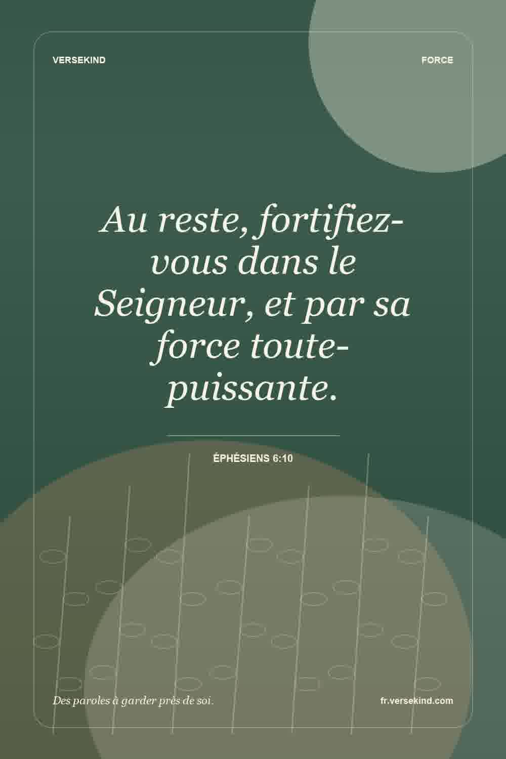 Au reste, fortifiez-vous dans le Seigneur, et par sa force toute-puissante. — Éphésiens 6:10