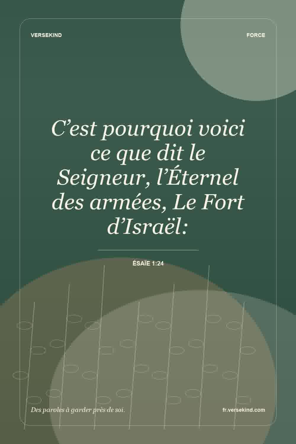 C’est pourquoi voici ce que dit le Seigneur, l’Éternel des armées, Le Fort d’Israël: — Ésaïe 1:24