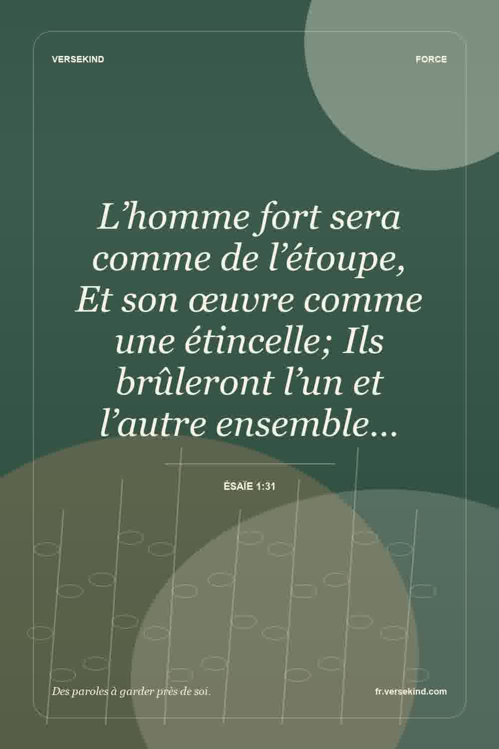 L’homme fort sera comme de l’étoupe, Et son œuvre comme une étincelle; Ils brûleront l’un et l’autre ensemble… — Ésaïe 1:31