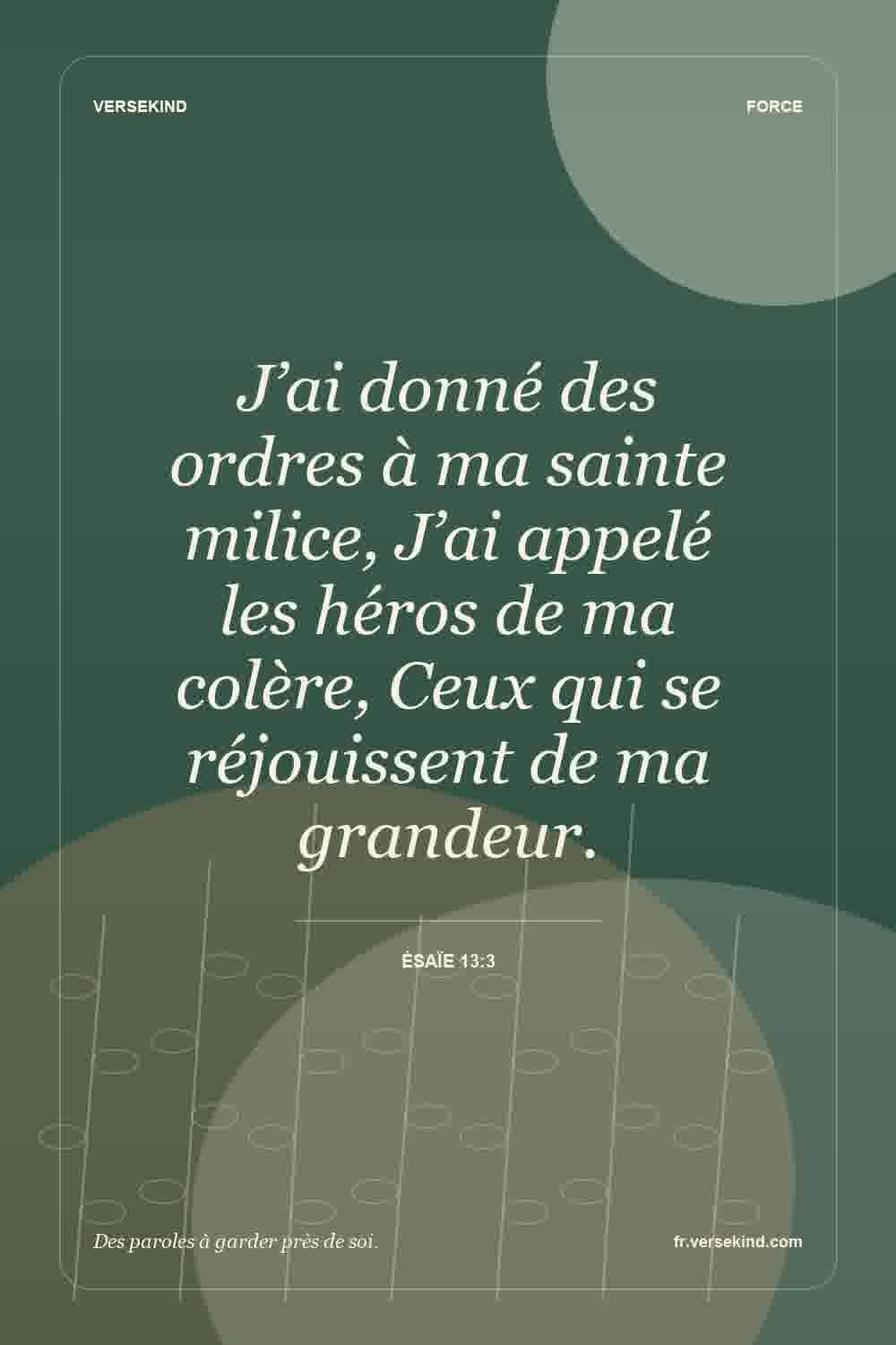 J’ai donné des ordres à ma sainte milice, J’ai appelé les héros de ma colère, Ceux qui se réjouissent de ma grandeur. — Ésaïe 13:3
