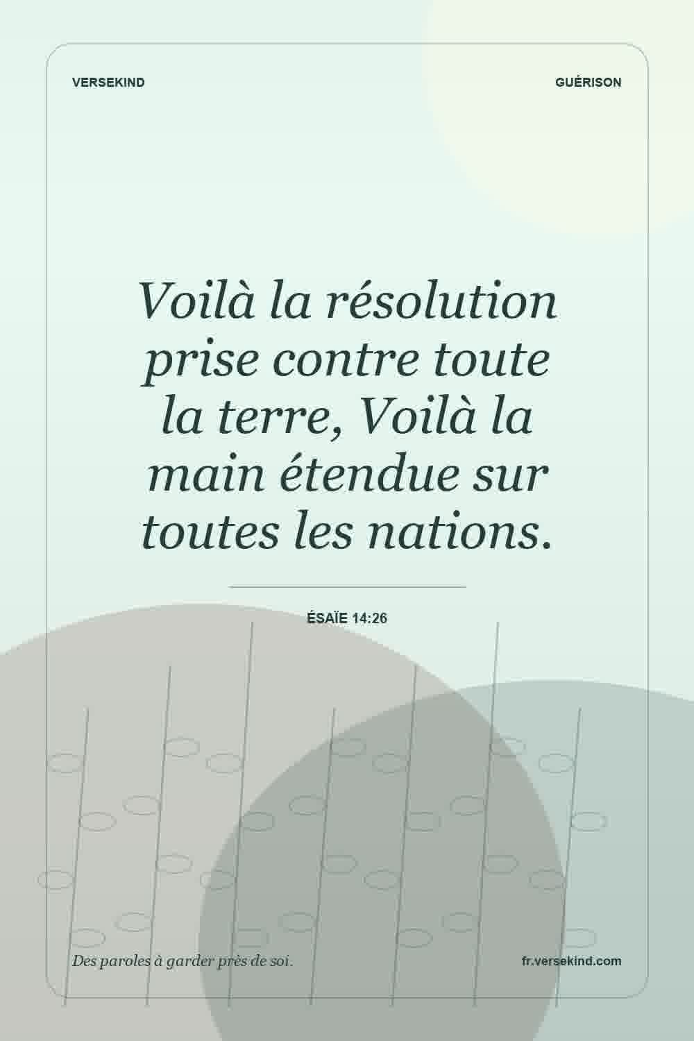 Voilà la résolution prise contre toute la terre, Voilà la main étendue sur toutes les nations. — Ésaïe 14:26