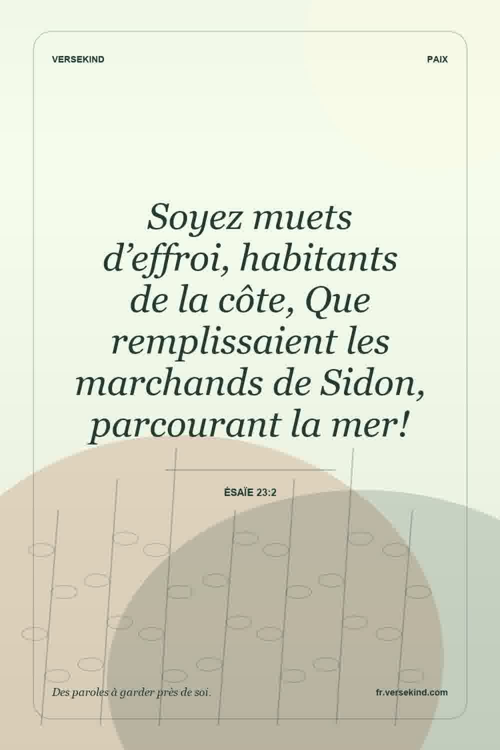 Soyez muets d’effroi, habitants de la côte, Que remplissaient les marchands de Sidon, parcourant la mer! — Ésaïe 23:2