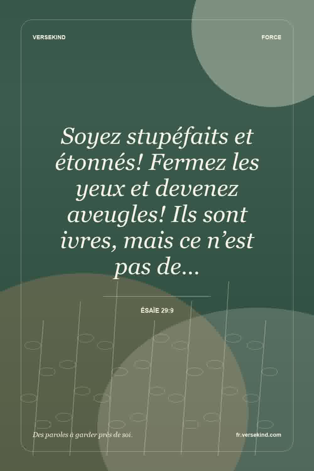 Soyez stupéfaits et étonnés! Fermez les yeux et devenez aveugles! Ils sont ivres, mais ce n’est pas de… — Ésaïe 29:9