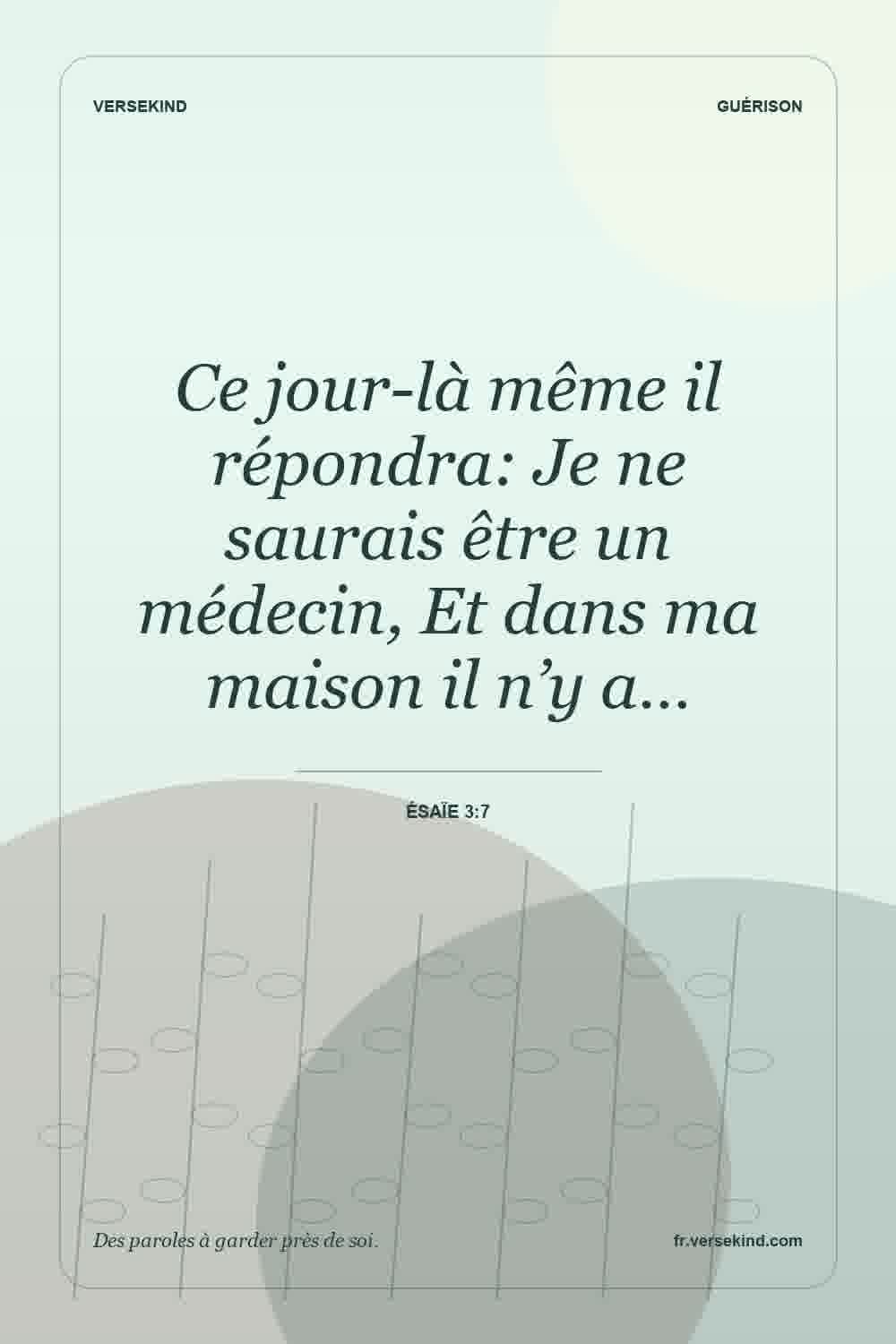 Ce jour-là même il répondra: Je ne saurais être un médecin, Et dans ma maison il n’y a… — Ésaïe 3:7