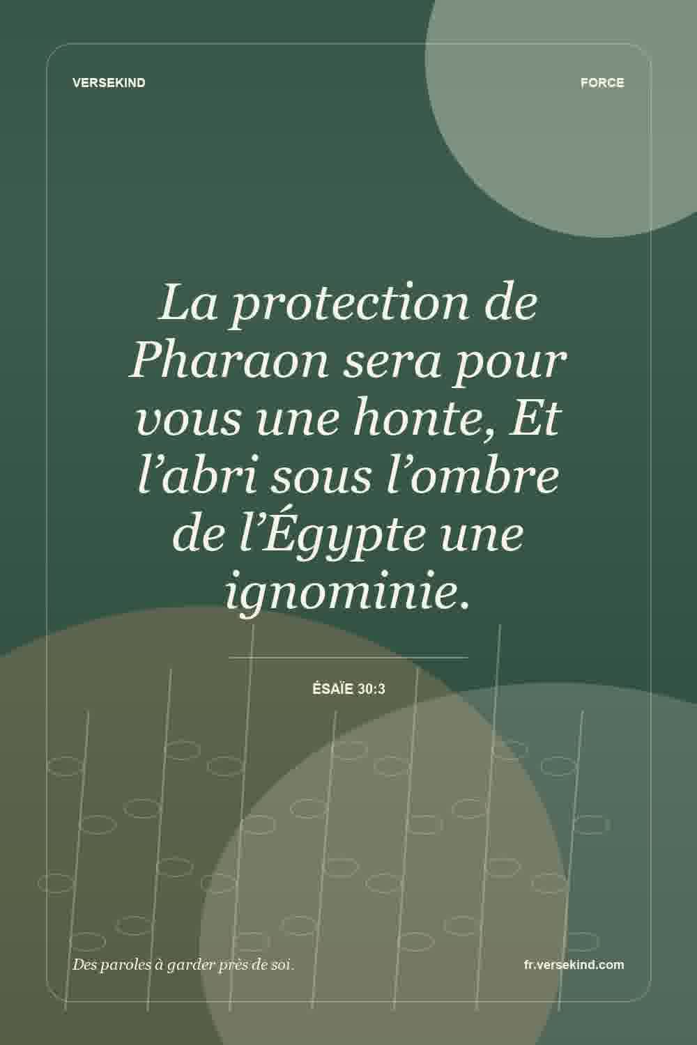 La protection de Pharaon sera pour vous une honte, Et l’abri sous l’ombre de l’Égypte une ignominie. — Ésaïe 30:3