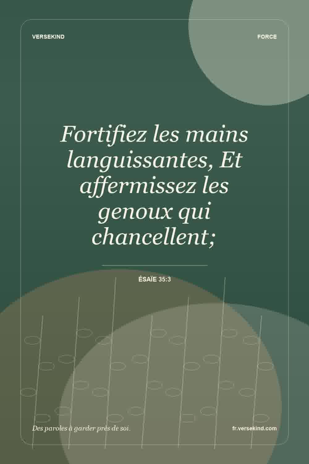 Fortifiez les mains languissantes, Et affermissez les genoux qui chancellent; — Ésaïe 35:3