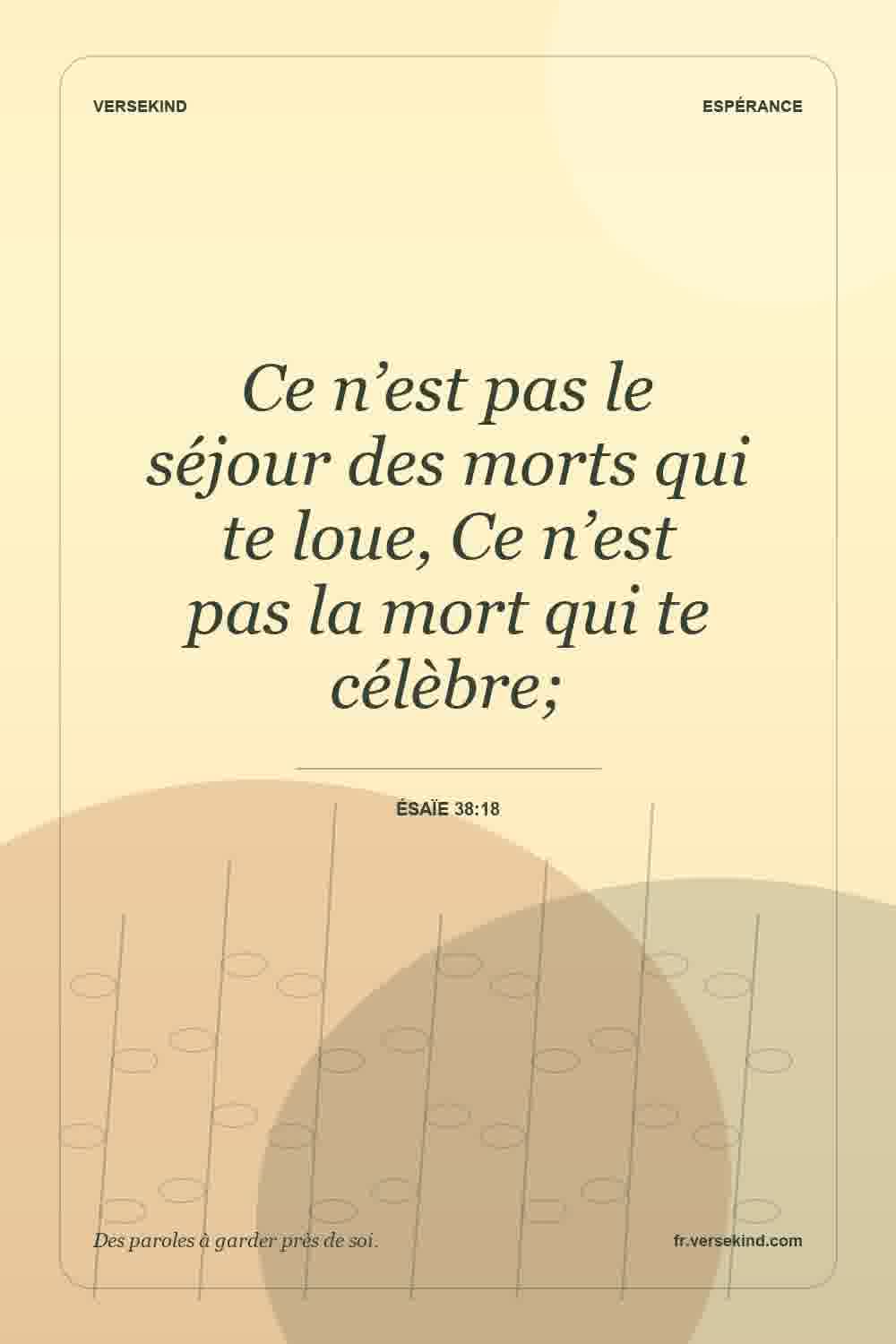 Ce n’est pas le séjour des morts qui te loue, Ce n’est pas la mort qui te célèbre; — Ésaïe 38:18