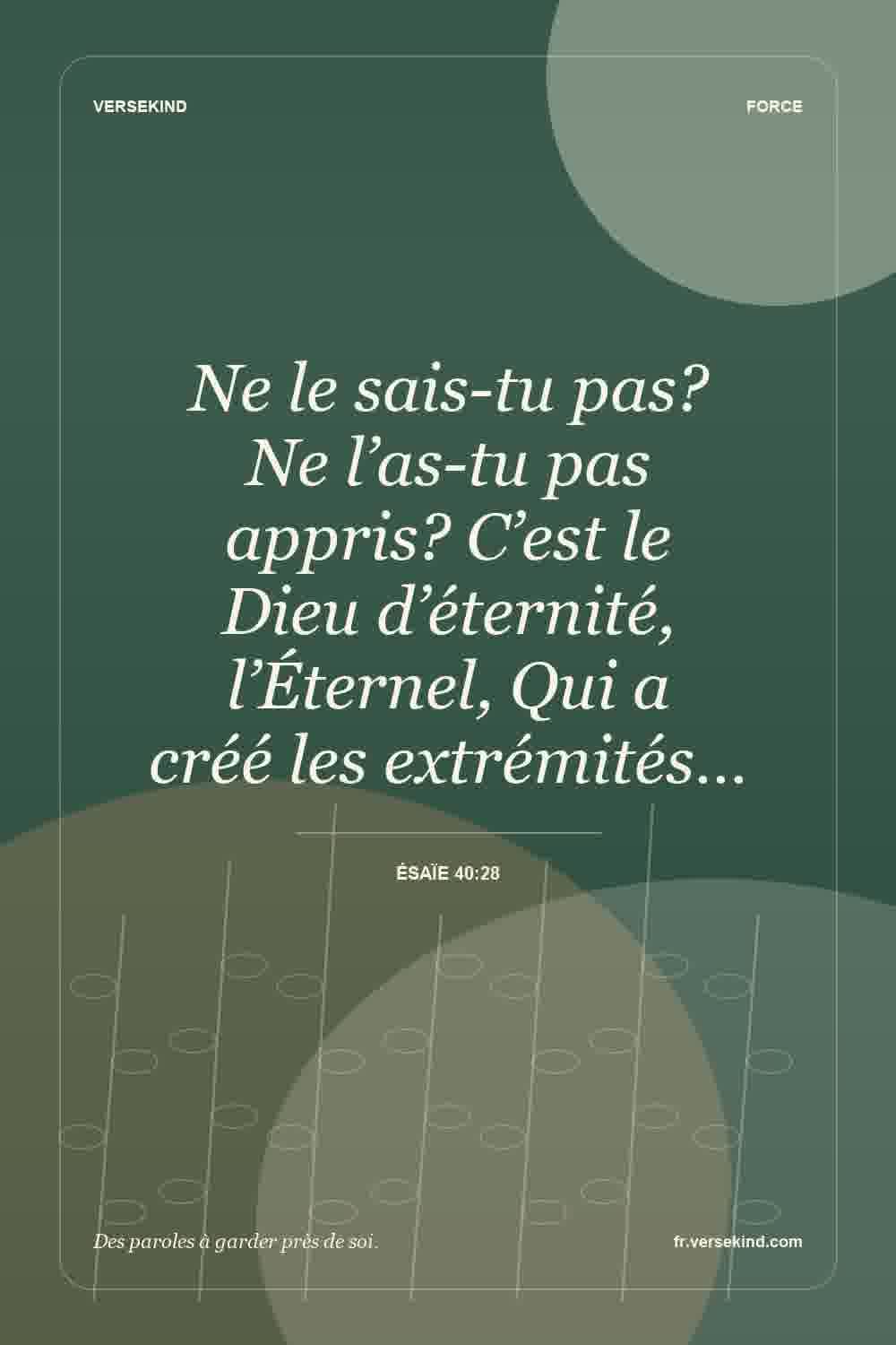 Ne le sais-tu pas? Ne l’as-tu pas appris? C’est le Dieu d’éternité, l’Éternel, Qui a créé les extrémités… — Ésaïe 40:28