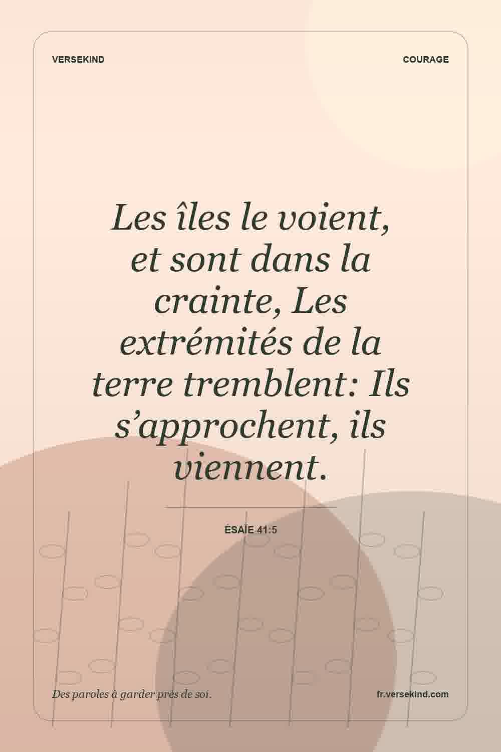 Les îles le voient, et sont dans la crainte, Les extrémités de la terre tremblent: Ils s’approchent, ils viennent. — Ésaïe 41:5