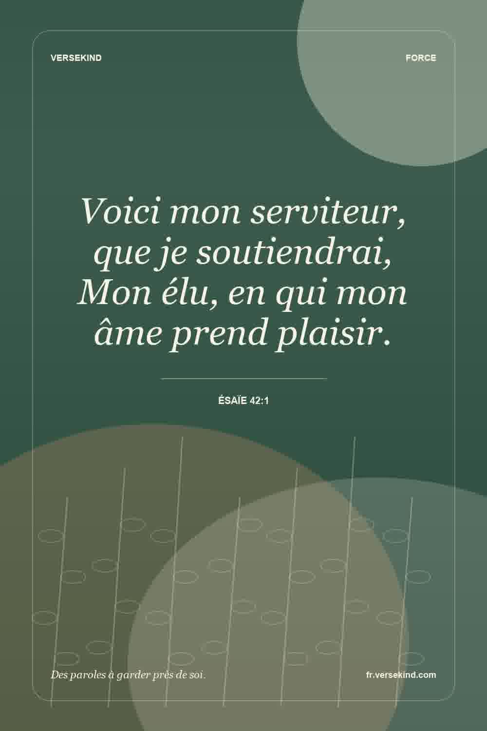 Voici mon serviteur, que je soutiendrai, Mon élu, en qui mon âme prend plaisir. — Ésaïe 42:1