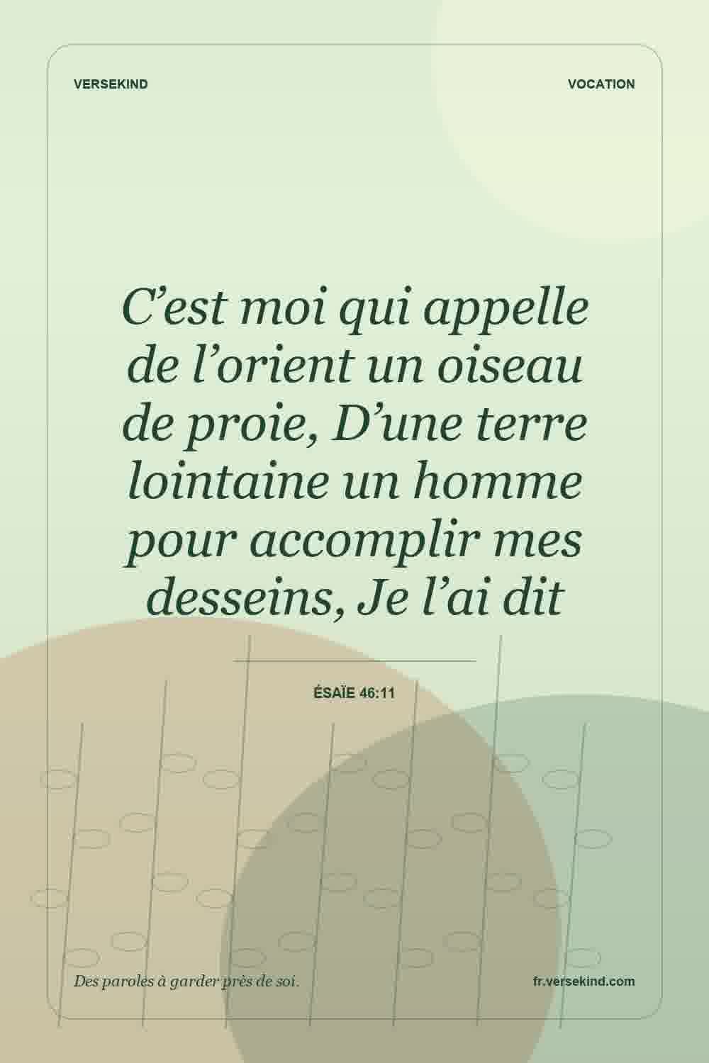 C’est moi qui appelle de l’orient un oiseau de proie, D’une terre lointaine un homme pour accomplir mes desseins, Je l’ai dit — Ésaïe 46:11