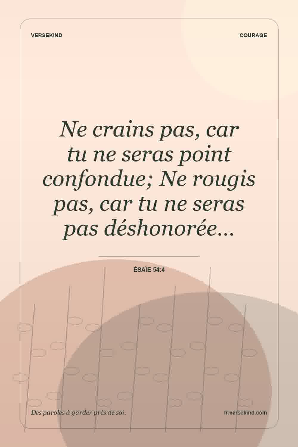 Ne crains pas, car tu ne seras point confondue; Ne rougis pas, car tu ne seras pas déshonorée… — Ésaïe 54:4