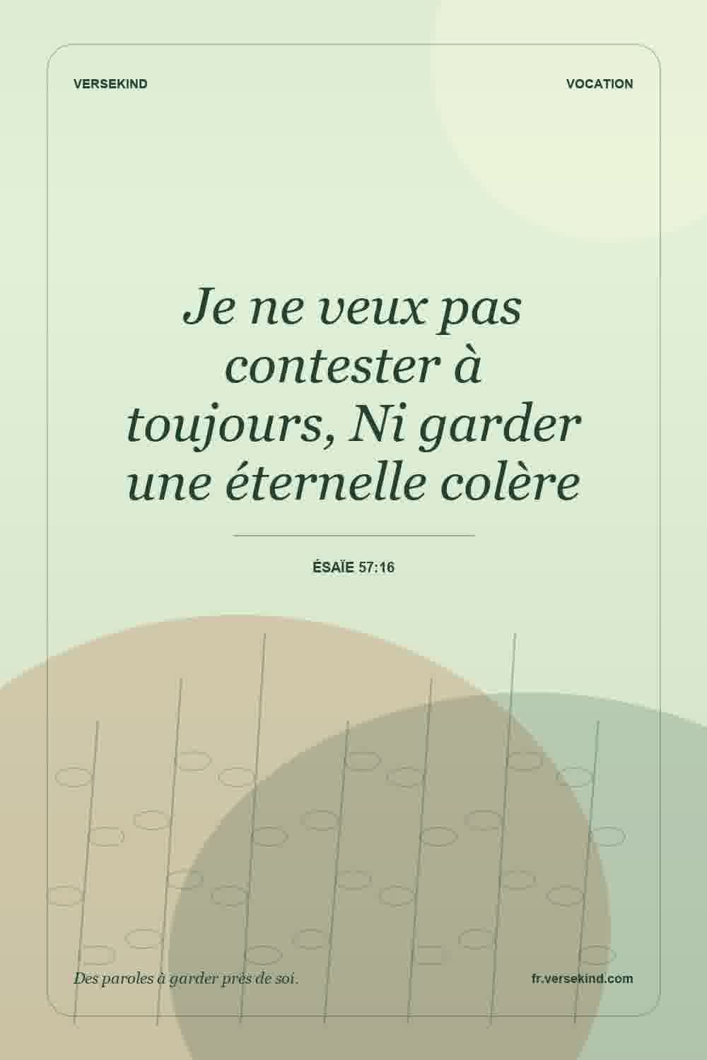 Je ne veux pas contester à toujours, Ni garder une éternelle colère — Ésaïe 57:16