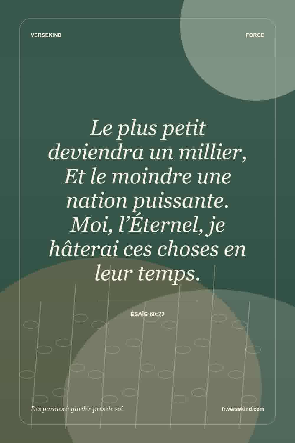 Le plus petit deviendra un millier, Et le moindre une nation puissante. Moi, l’Éternel, je hâterai ces choses en leur temps. — Ésaïe 60:22
