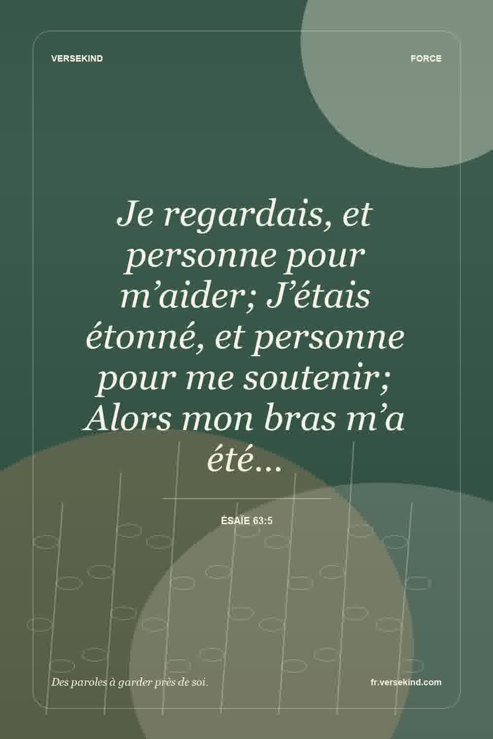 Je regardais, et personne pour m’aider; J’étais étonné, et personne pour me soutenir; Alors mon bras m’a été… — Ésaïe 63:5