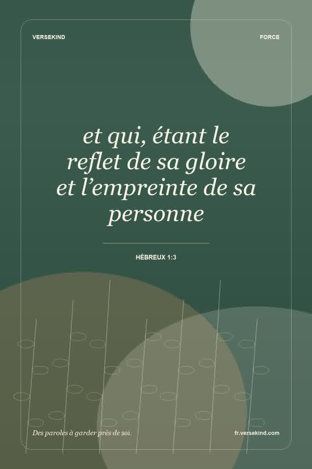 et qui, étant le reflet de sa gloire et l’empreinte de sa personne — Hébreux 1:3
