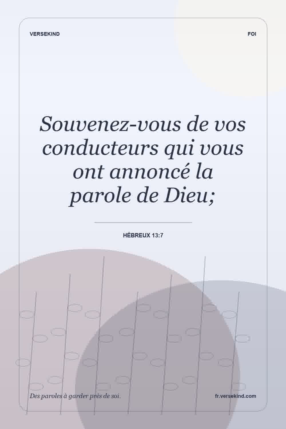 Souvenez-vous de vos conducteurs qui vous ont annoncé la parole de Dieu; — Hébreux 13:7