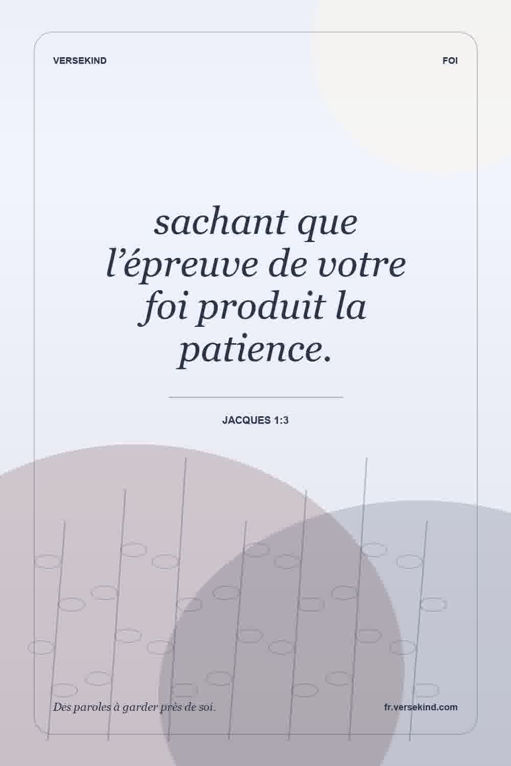 sachant que l’épreuve de votre foi produit la patience. — Jacques 1:3
