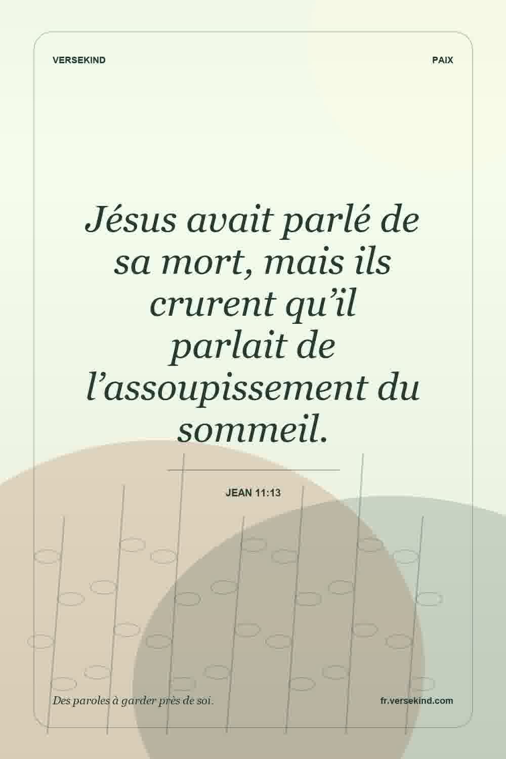 Jésus avait parlé de sa mort, mais ils crurent qu’il parlait de l’assoupissement du sommeil. — Jean 11:13