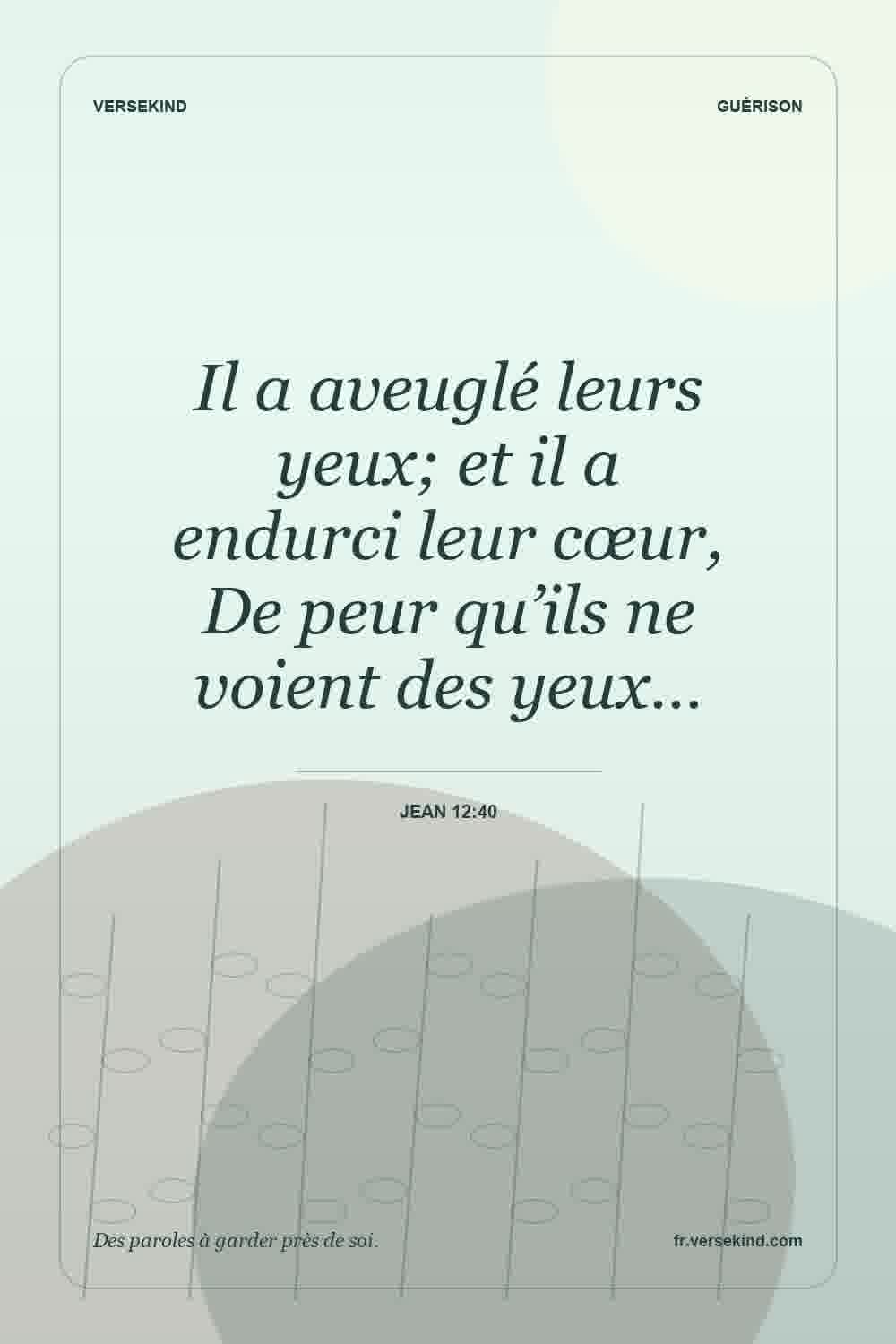 Il a aveuglé leurs yeux; et il a endurci leur cœur, De peur qu’ils ne voient des yeux… — Jean 12:40