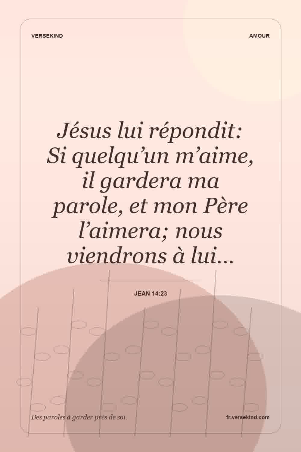 Jésus lui répondit: Si quelqu’un m’aime, il gardera ma parole, et mon Père l’aimera; nous viendrons à lui… — Jean 14:23